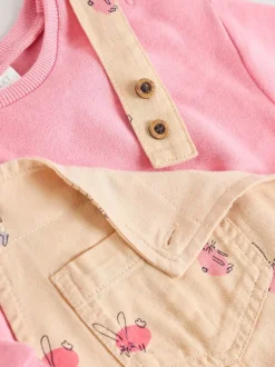 Rompertjes En Tuinbroeken|Tuinbroeken|Next - Babyset van tuinbroek en rompertje, tweedelig (0mnd-3jr) Crème/Roze konijn