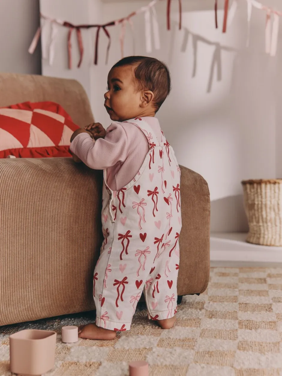 Sets En Combisets|Rompertjes En Tuinbroeken|Next - Baby Set van bretelbroeken en Bodysuit 2 Pieces (0mnd.-3jr) Crème/roze strikken