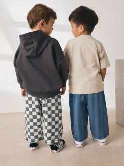Multipacks|Broeken En Chino's|Next Dambordmotief/Blauwe Strepen - Set van 2 wijde broeken met elastische taille (3mnd-7jr)