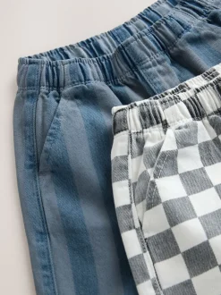 Multipacks|Broeken En Chino's|Next Dambordmotief/Blauwe Strepen - Set van 2 wijde broeken met elastische taille (3mnd-7jr)
