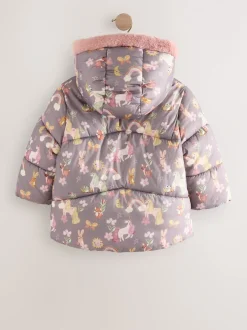 Jassen, Jacks En Kinderwagenpakjes|Jassen En Jacks|Next - Regenbestendige gewatteerde jas met imitatiebont afwerking (3mnd-7jr) Damson Unicorn
