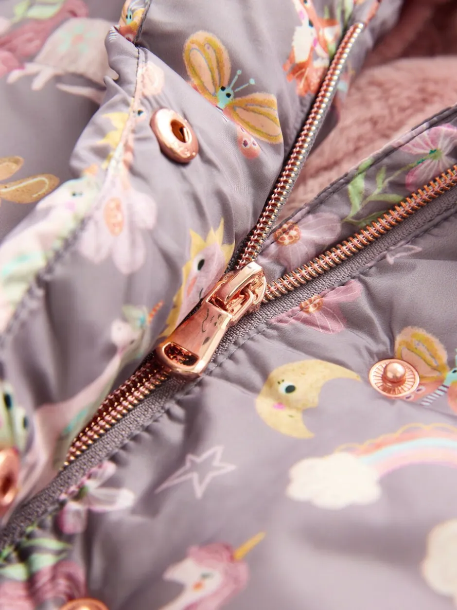Jassen, Jacks En Kinderwagenpakjes|Jassen En Jacks|Next - Regenbestendige gewatteerde jas met imitatiebont afwerking (3mnd-7jr) Damson Unicorn