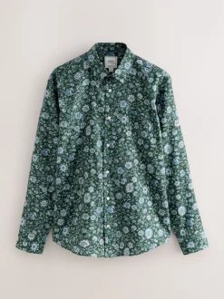 Formele Overhemden|Next - Overhemd met lange mouwen en print Dark Green Ditsy