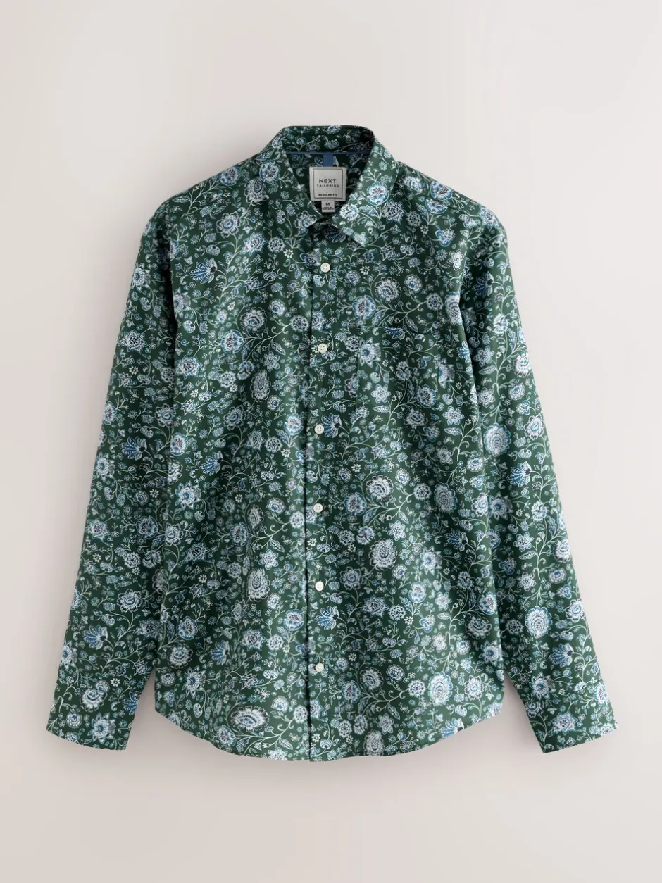 Formele Overhemden|Next - Overhemd met lange mouwen en print Dark Green Ditsy