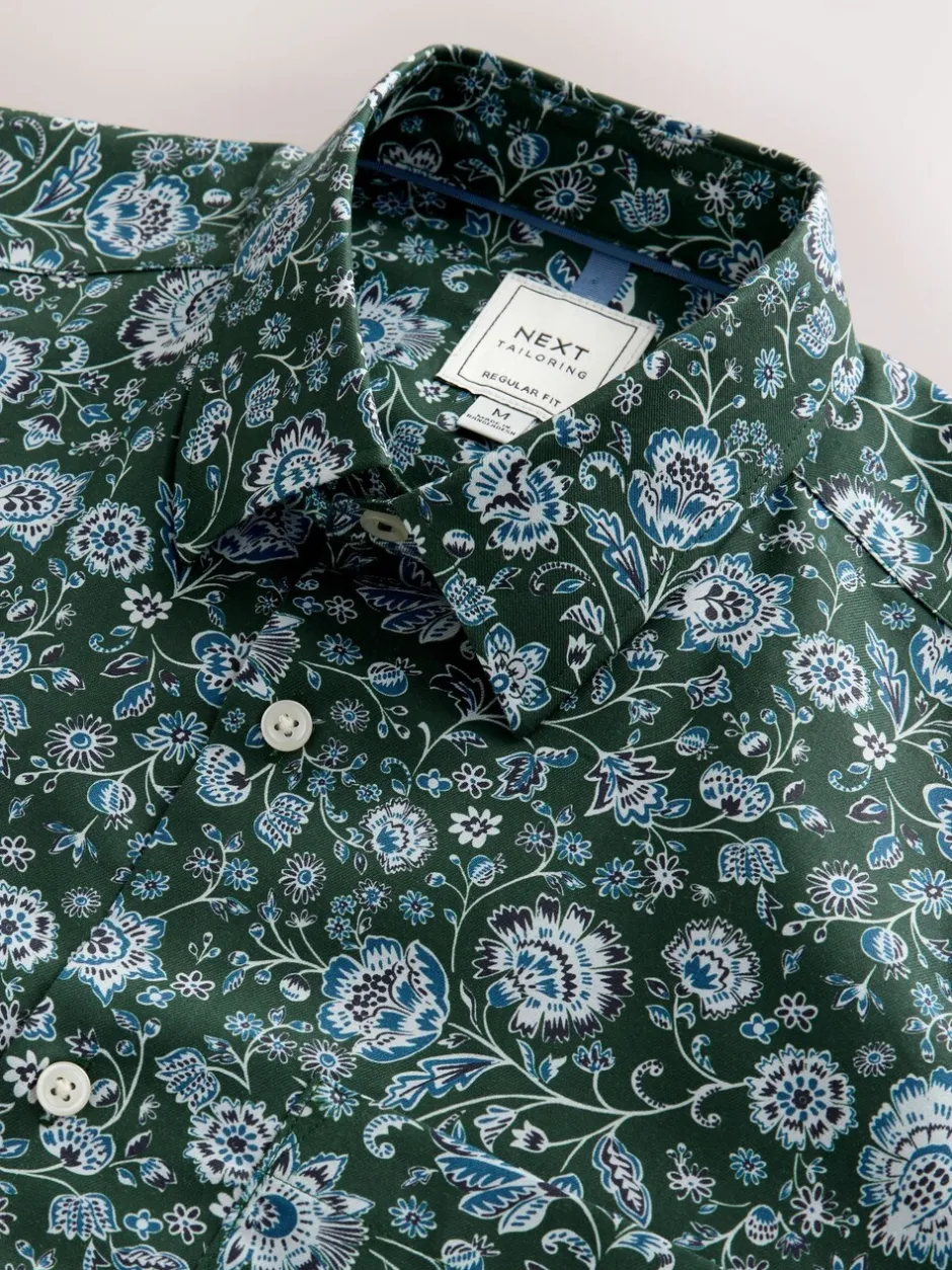 Formele Overhemden|Next - Overhemd met lange mouwen en print Dark Green Ditsy