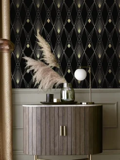 Behang*Next Deco Geometric 10M Wallpaper Zwart