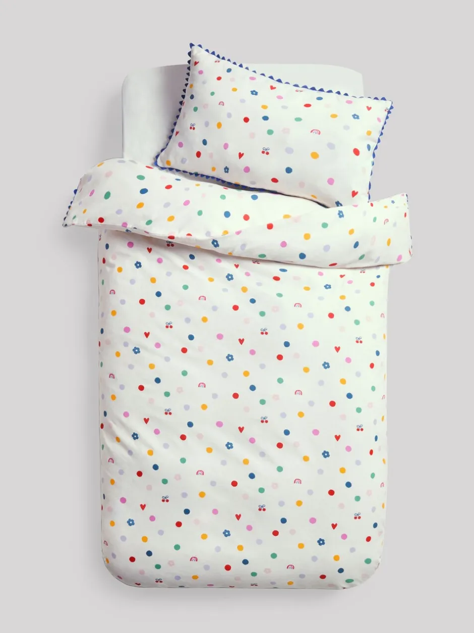 Kinderbeddengoed*Next Dekbedovertrek en kussensloop White Multi Spot Super Soft Brushed Cotton