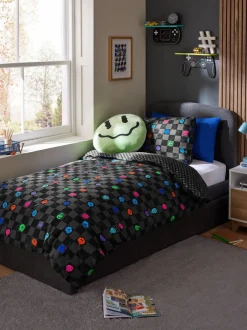 Kinderbeddengoed|Beddengoedsets En Dekbedovertrekken*Next Dekbedovertrek en kussensloop Zwart/wit dambordruit Happy Face