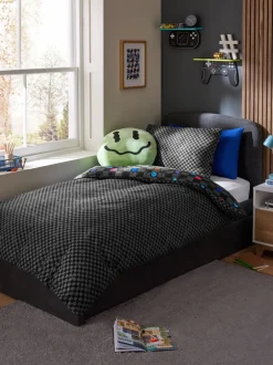 Kinderbeddengoed|Beddengoedsets En Dekbedovertrekken*Next Dekbedovertrek en kussensloop Zwart/wit dambordruit Happy Face