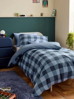 Kinderbeddengoed|Next Dekbedovertrek en kussensloop Blue Check Super Soft Brushed Cotton