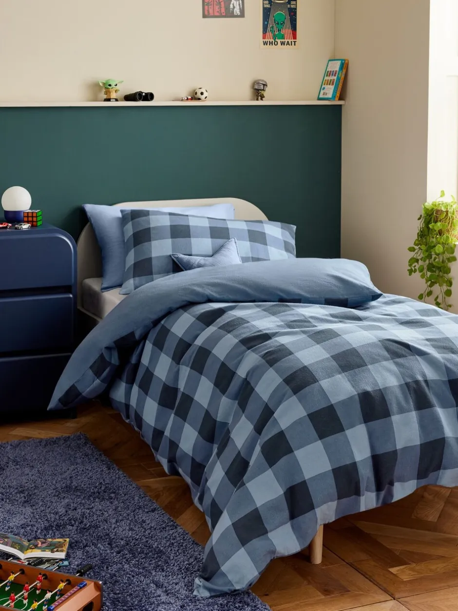 Kinderbeddengoed|Next Dekbedovertrek en kussensloop Blue Check Super Soft Brushed Cotton