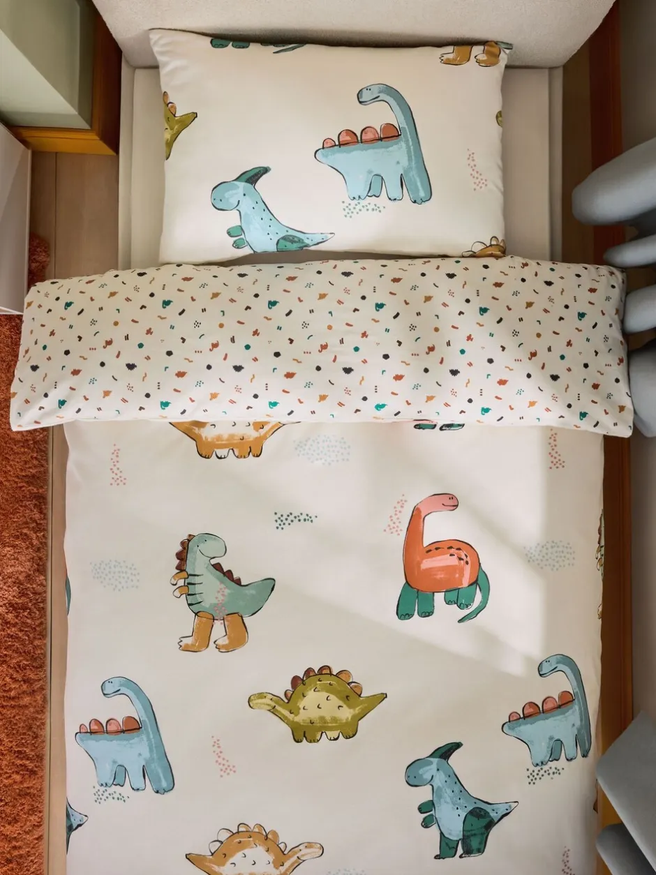 Kinderbeddengoed|Beddengoedsets En Dekbedovertrekken*Next Dekbedovertrek en kussensloop Cream Dinosaur Supersoft Brushed Cotton