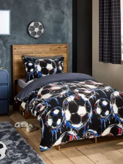 Kinderbeddengoed|Beddengoedsets En Dekbedovertrekken|Next Dekbedovertrek en kussensloop Black Football Cosy Fleece