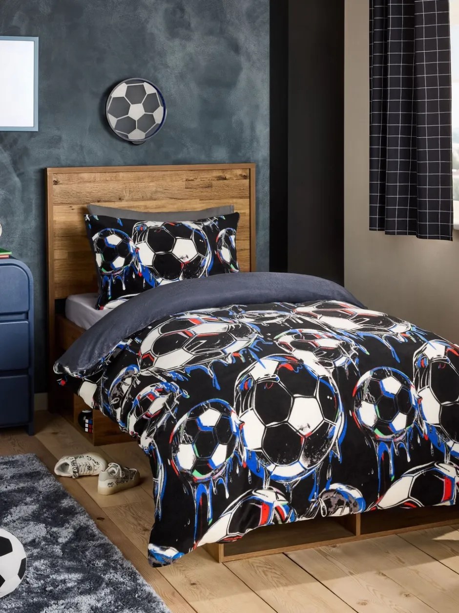 Kinderbeddengoed|Beddengoedsets En Dekbedovertrekken|Next Dekbedovertrek en kussensloop Black Football Cosy Fleece