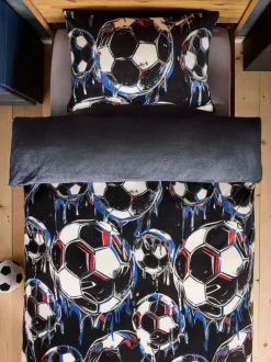 Kinderbeddengoed|Beddengoedsets En Dekbedovertrekken|Next Dekbedovertrek en kussensloop Black Football Cosy Fleece