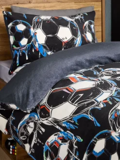 Kinderbeddengoed|Beddengoedsets En Dekbedovertrekken|Next Dekbedovertrek en kussensloop Black Football Cosy Fleece