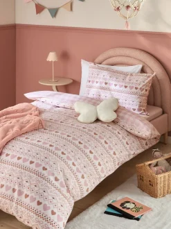 Kinderbeddengoed|Next Dekbedovertrek en kussensloop Pink Fairisle heart Super Soft Brushed cotton