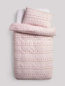 Kinderbeddengoed|Next Dekbedovertrek en kussensloop Pink Fairisle heart Super Soft Brushed cotton