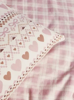 Kinderbeddengoed|Next Dekbedovertrek en kussensloop Pink Fairisle heart Super Soft Brushed cotton