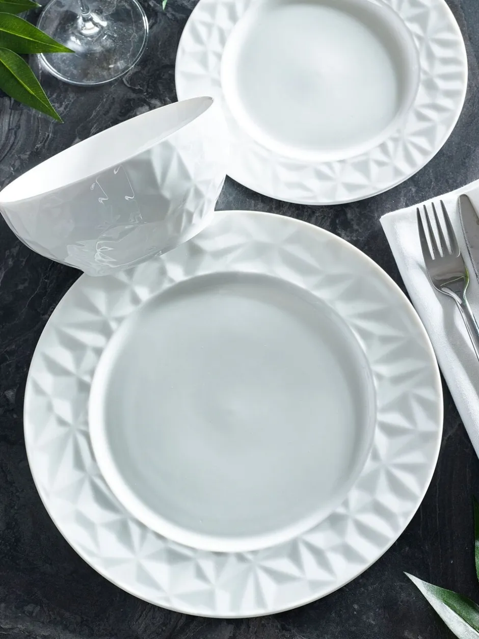 Eetservies En Pastaschalen|Next 12-delige dinerset met modieus reliëf