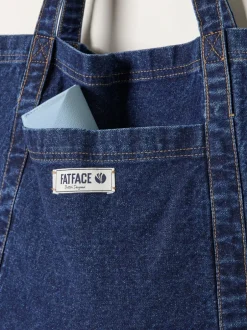 Tassen En Portemonnees|Fat Face - FatFace Pocket 100% Cotton Tote Bag Denim donkerblauw