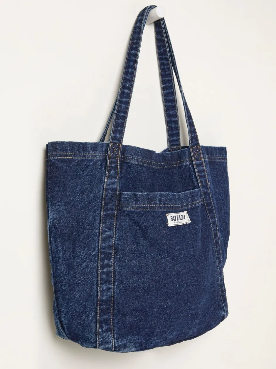 Tassen En Portemonnees|Fat Face - FatFace Pocket 100% Cotton Tote Bag Denim donkerblauw