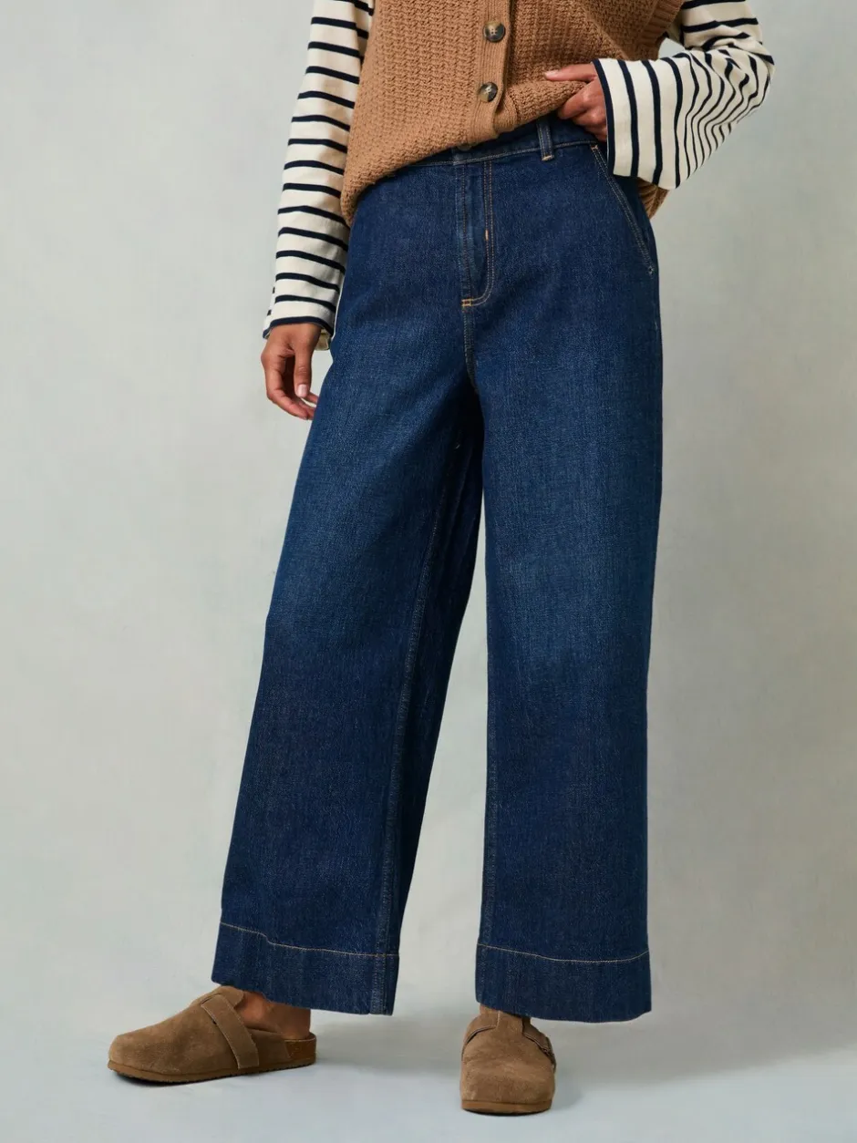 Jeans*Fat Face - FatFace jeans met wijde pijpen en cropped model Denim donkerblauw