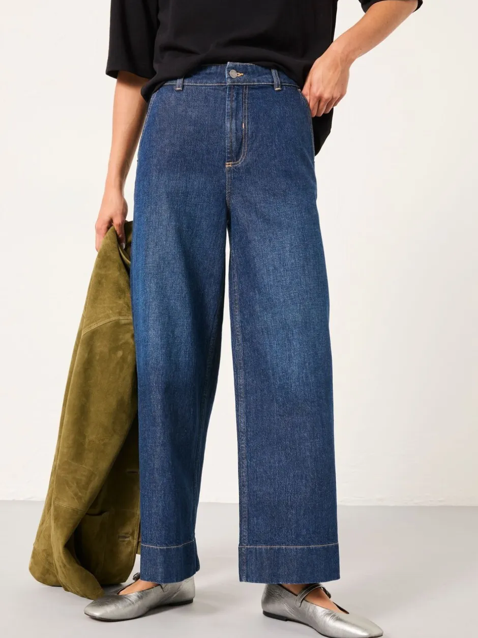 Jeans*Fat Face - FatFace jeans met wijde pijpen en cropped model Denim donkerblauw