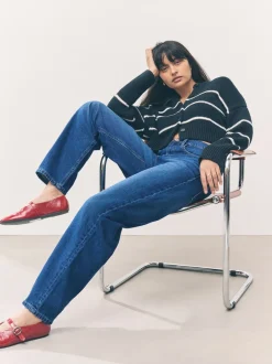 Jeans|Next - Jeans met ruime rechte pijpen Denim donkerblauw