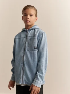 Shirts|Next - Overshirt 100% Cotton Zip Through Hoodie (3-16yrs) Denim met lichte wassing