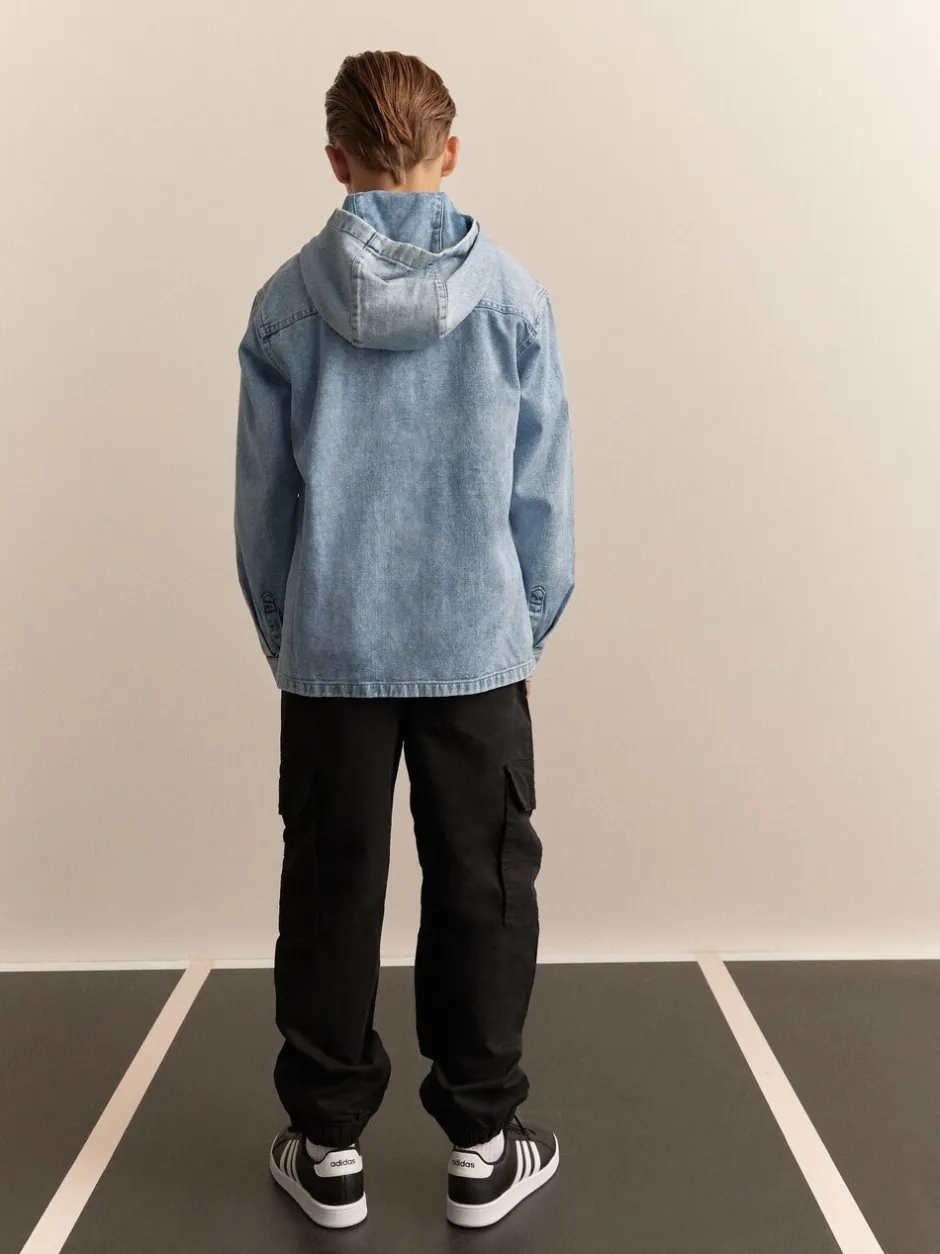 Shirts|Next - Overshirt 100% Cotton Zip Through Hoodie (3-16yrs) Denim met lichte wassing