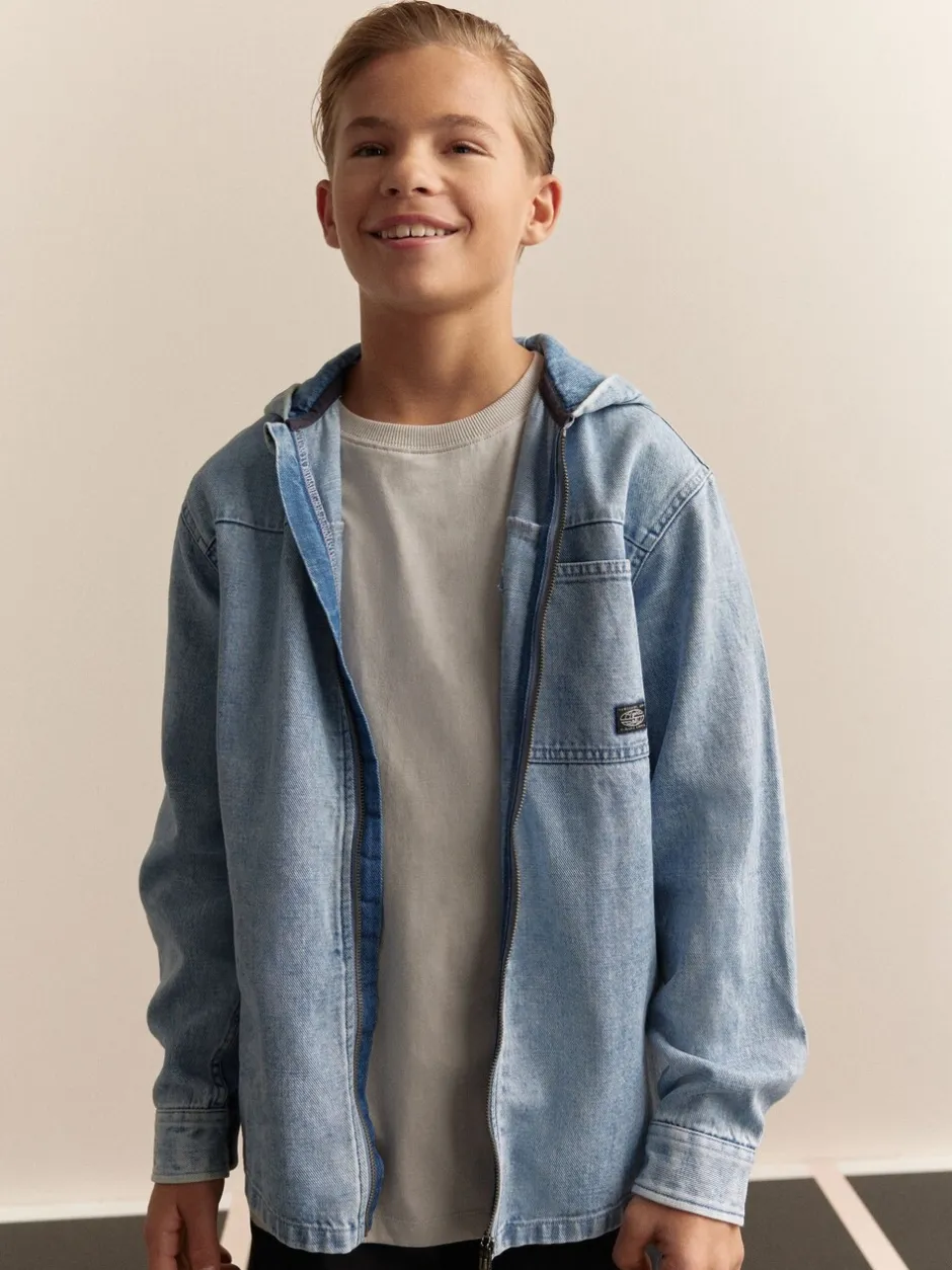 Shirts|Next - Overshirt 100% Cotton Zip Through Hoodie (3-16yrs) Denim met lichte wassing