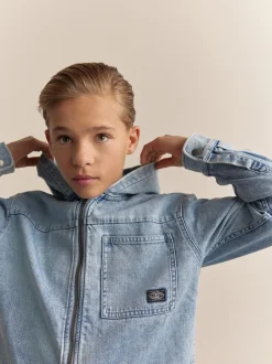 Shirts|Next - Overshirt 100% Cotton Zip Through Hoodie (3-16yrs) Denim met lichte wassing