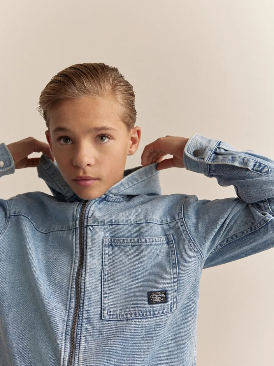 Shirts|Next - Overshirt 100% Cotton Zip Through Hoodie (3-16yrs) Denim met lichte wassing