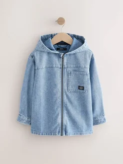 Shirts|Next - Overshirt 100% Cotton Zip Through Hoodie (3-16yrs) Denim met lichte wassing