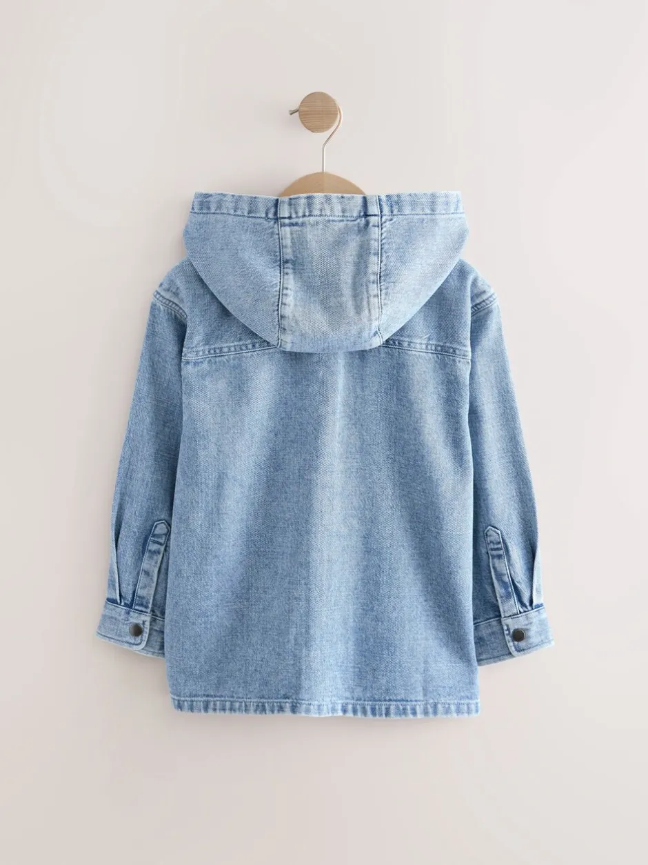 Shirts|Next - Overshirt 100% Cotton Zip Through Hoodie (3-16yrs) Denim met lichte wassing