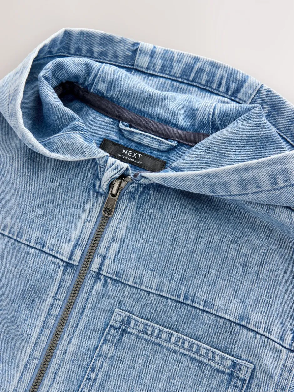 Shirts|Next - Overshirt 100% Cotton Zip Through Hoodie (3-16yrs) Denim met lichte wassing