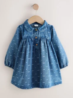 Jurken|Jurken*Next - Jurkje met kraag en lange mouwen (3mnd-8jr) Denim strik