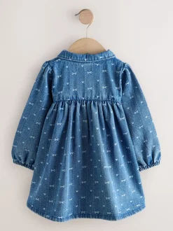 Jurken|Jurken*Next - Jurkje met kraag en lange mouwen (3mnd-8jr) Denim strik