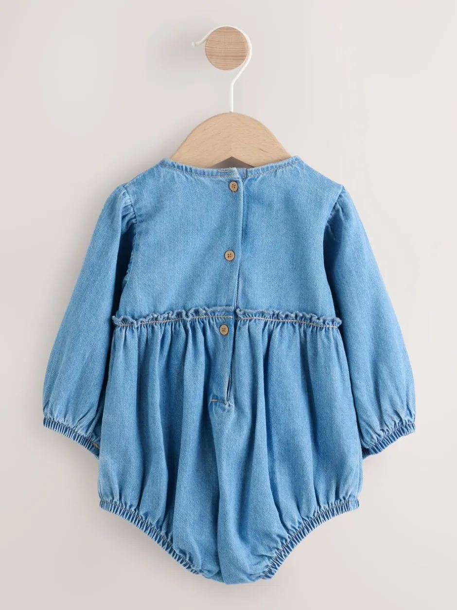 Rompertjes En Tuinbroeken|Babypakjes En Babypyjama's*Next Denimblauw - Babyrompers met bloemenprint Set 2 -delig met maillot (0mnd -3jr)
