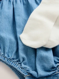 Rompertjes En Tuinbroeken|Babypakjes En Babypyjama's*Next Denimblauw - Babyrompers met bloemenprint Set 2 -delig met maillot (0mnd -3jr)
