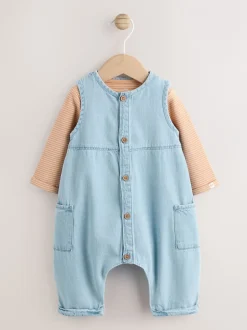 Rompertjes En Tuinbroeken|Tuinbroeken|Next Denimblauw - Babyset van tuinbroek en rompertje (0mnd-2jr)