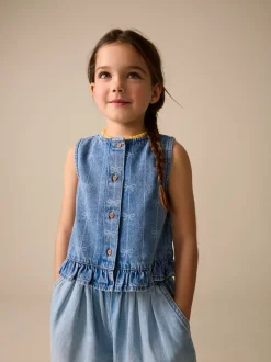 Overhemden En Blouses*Next Denimblauw - Denim Bow Sleeveless Waistcoat (3-16yrs)