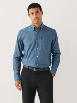 Formele Overhemden|Shirts*Next Denimblauw - Normale Pasvorm - Gemakkelijk te strijken Oxford overhemd met doorlopende knopen
