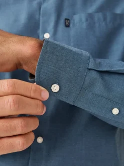 Formele Overhemden|Shirts*Next Denimblauw - Normale Pasvorm - Gemakkelijk te strijken Oxford overhemd met doorlopende knopen