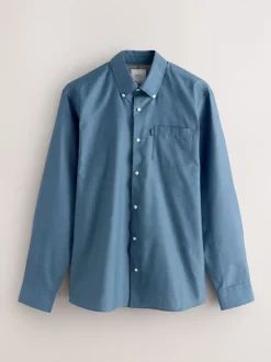 Formele Overhemden|Shirts*Next Denimblauw - Normale Pasvorm - Gemakkelijk te strijken Oxford overhemd met doorlopende knopen