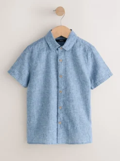 Shirts|Next - Shirt met korte mouwen van linnenmix (3-16jr) Denimblauw