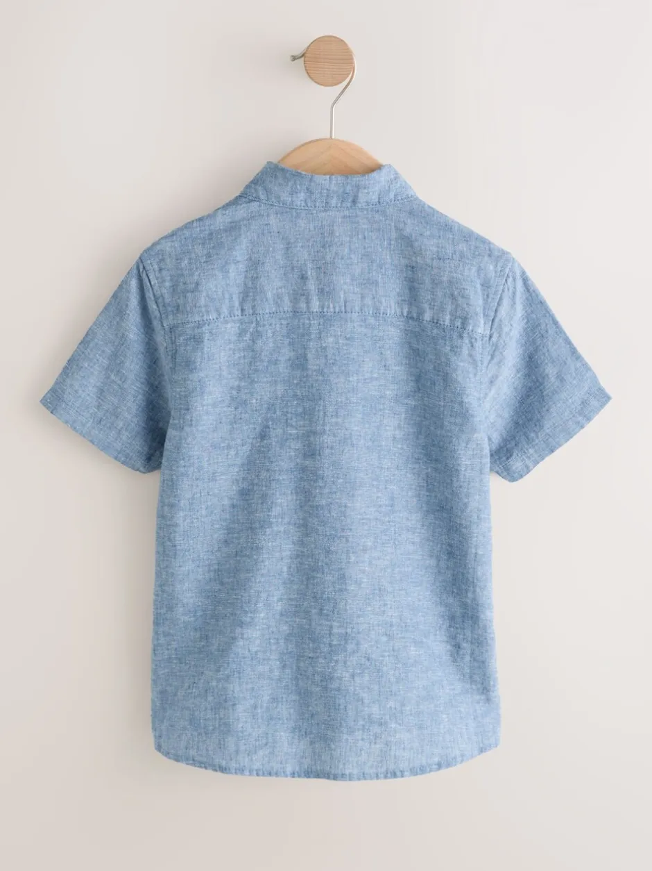Shirts|Next - Shirt met korte mouwen van linnenmix (3-16jr) Denimblauw