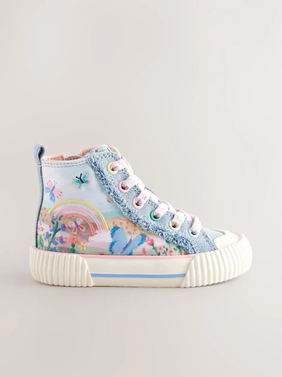Sneakers|Next Denimblauw met regenboog - Hoge sneakers
