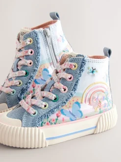 Sneakers|Next Denimblauw met regenboog - Hoge sneakers